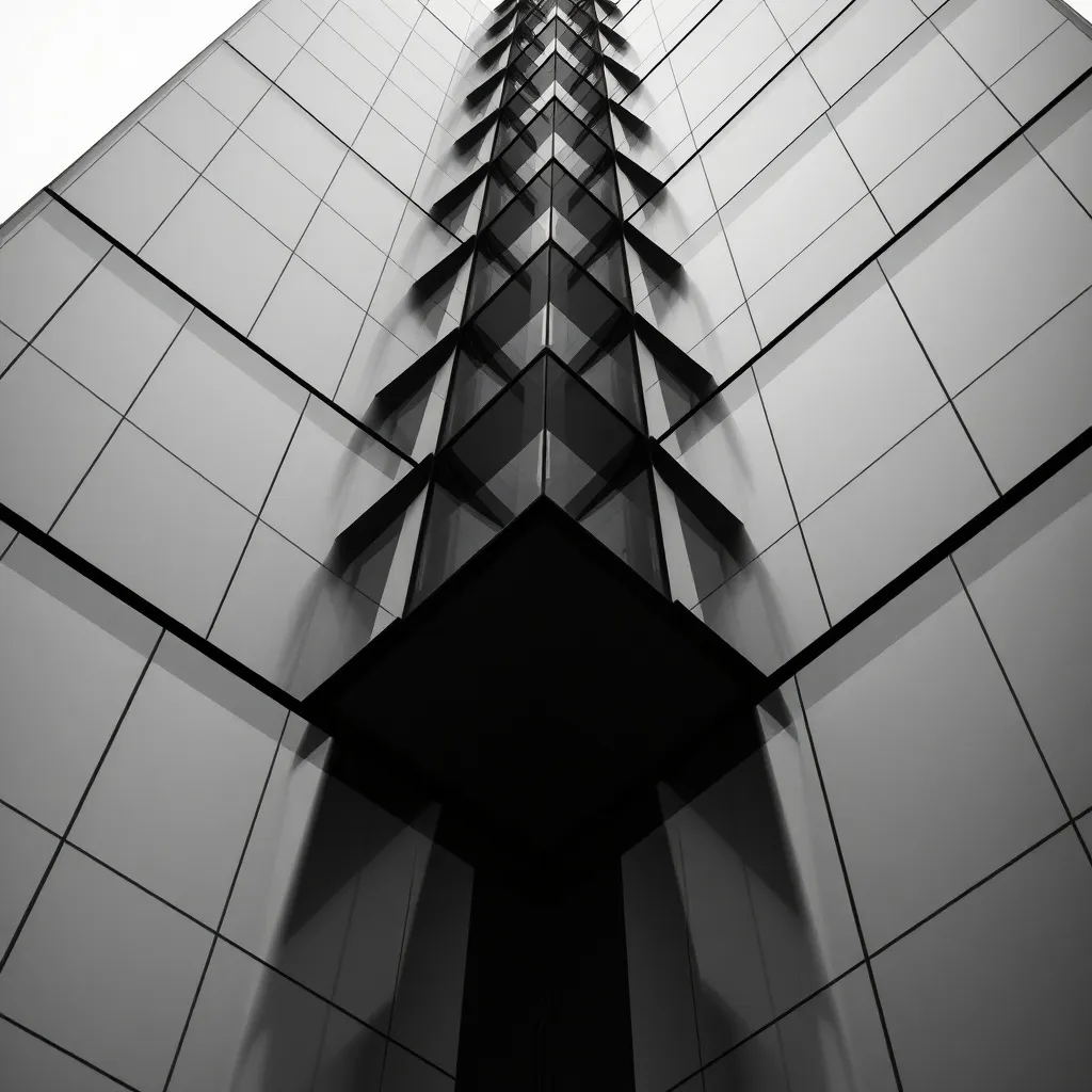 A high-contrast black and white architectural detail of a mo