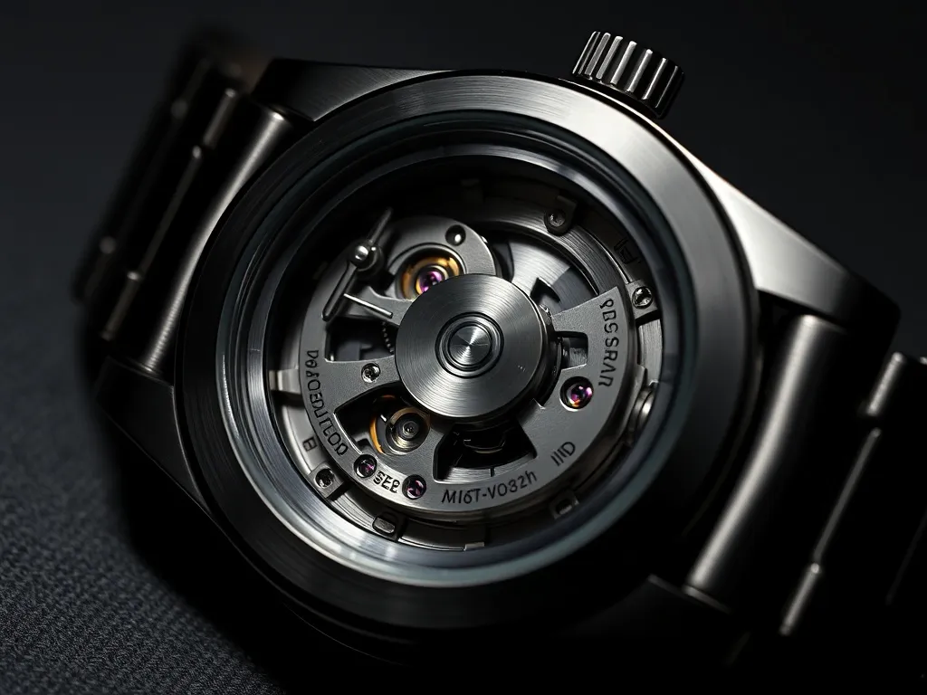 A high-contrast macro photo of a sleek silver mechanical wat